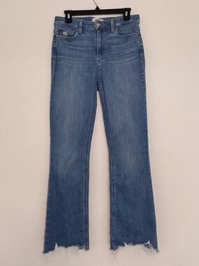 PAIGE Claudine Crop Flare Distressed High-Rise Light Wash Jeans